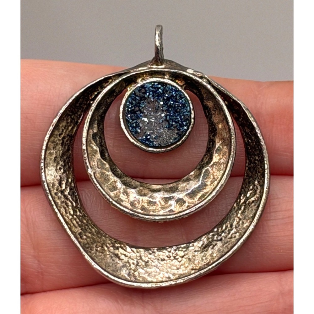 Sterling Silver Israel Pendant Druzy Quartz